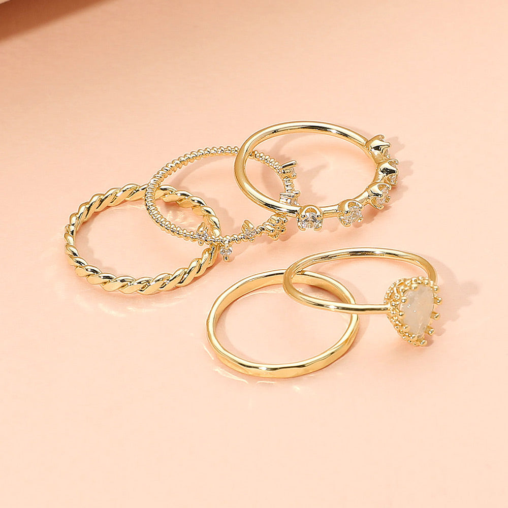 iLLASPARKZ 5PCS - Heart Stone Accent Stone Paved Dainty Stackable Ring Set