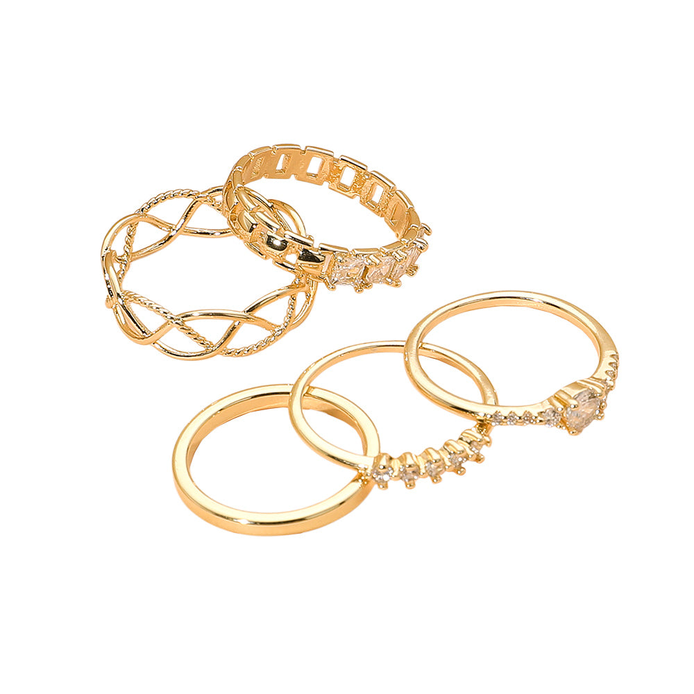 iLLASPARKZ 5PCS - Stone Paved Dainty Stackable Ring Set