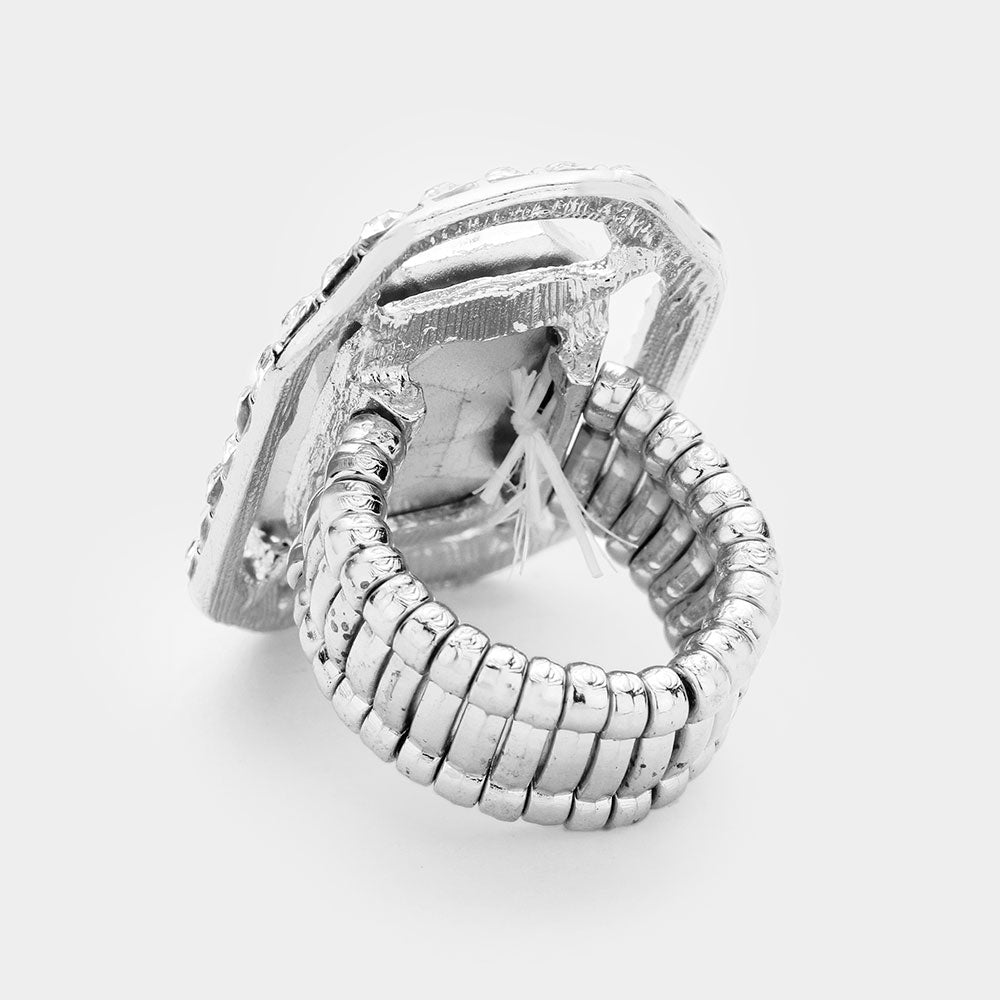 iLLASPARKZ Rhinestone Trimmed Emerald Cut Stretch Ring
