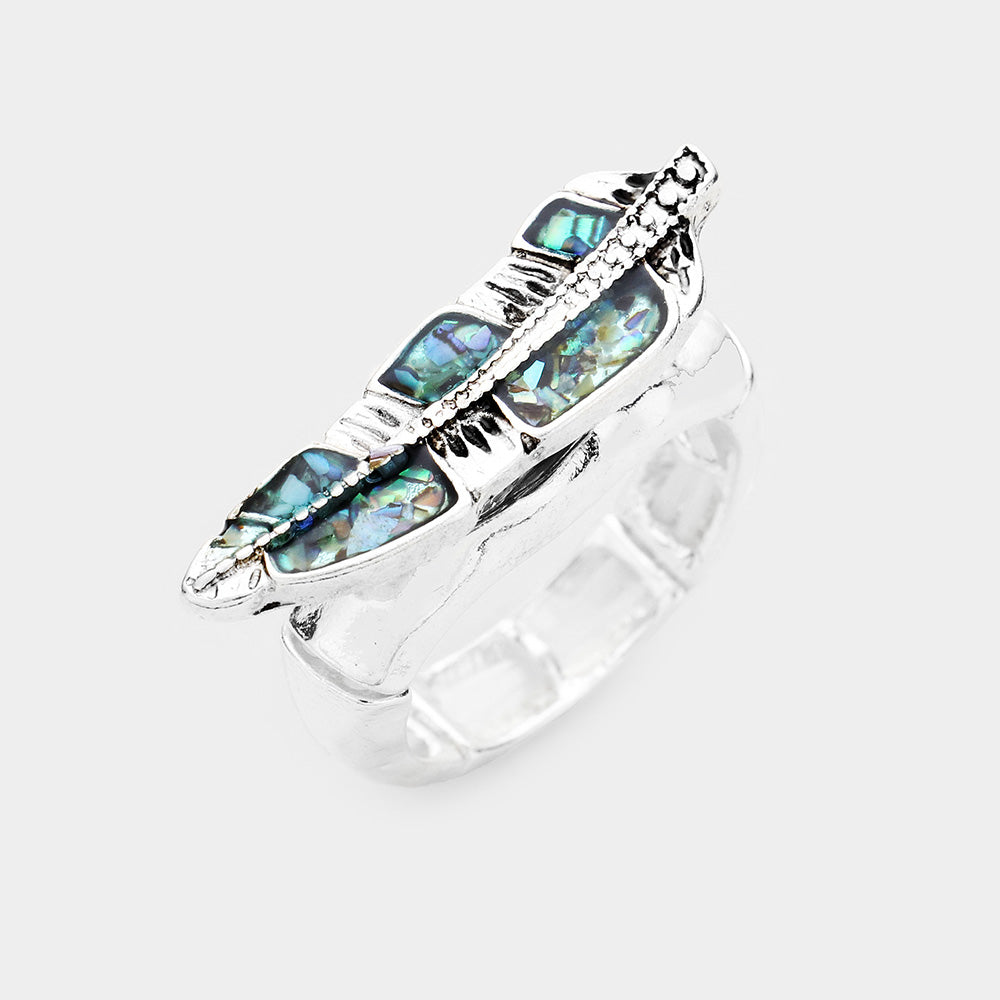 iLLASPARKZ Abalone Leaf Antique Metal Stretch Ring