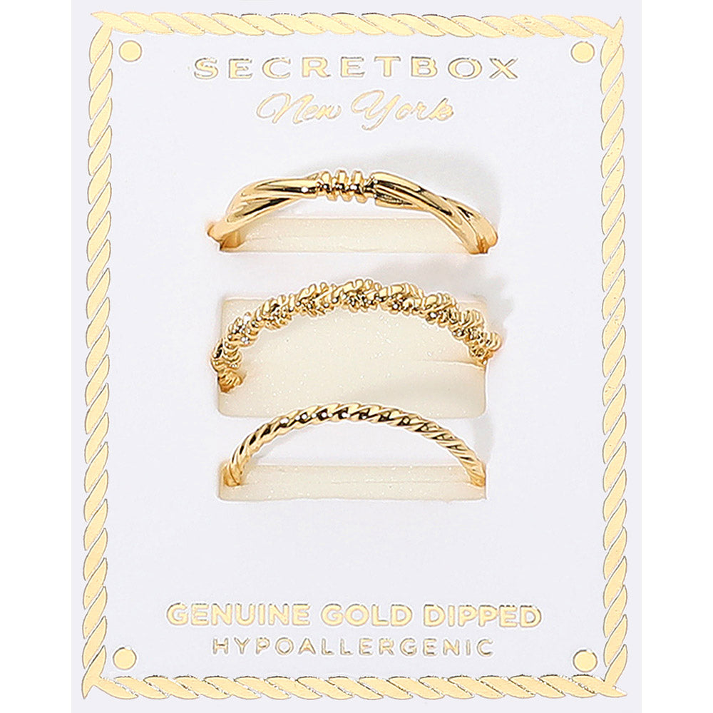 iLLASPARKZ SECRET BOX_3PCS Genuine Gold Dipped Textured Stackable Fashion Ring Set