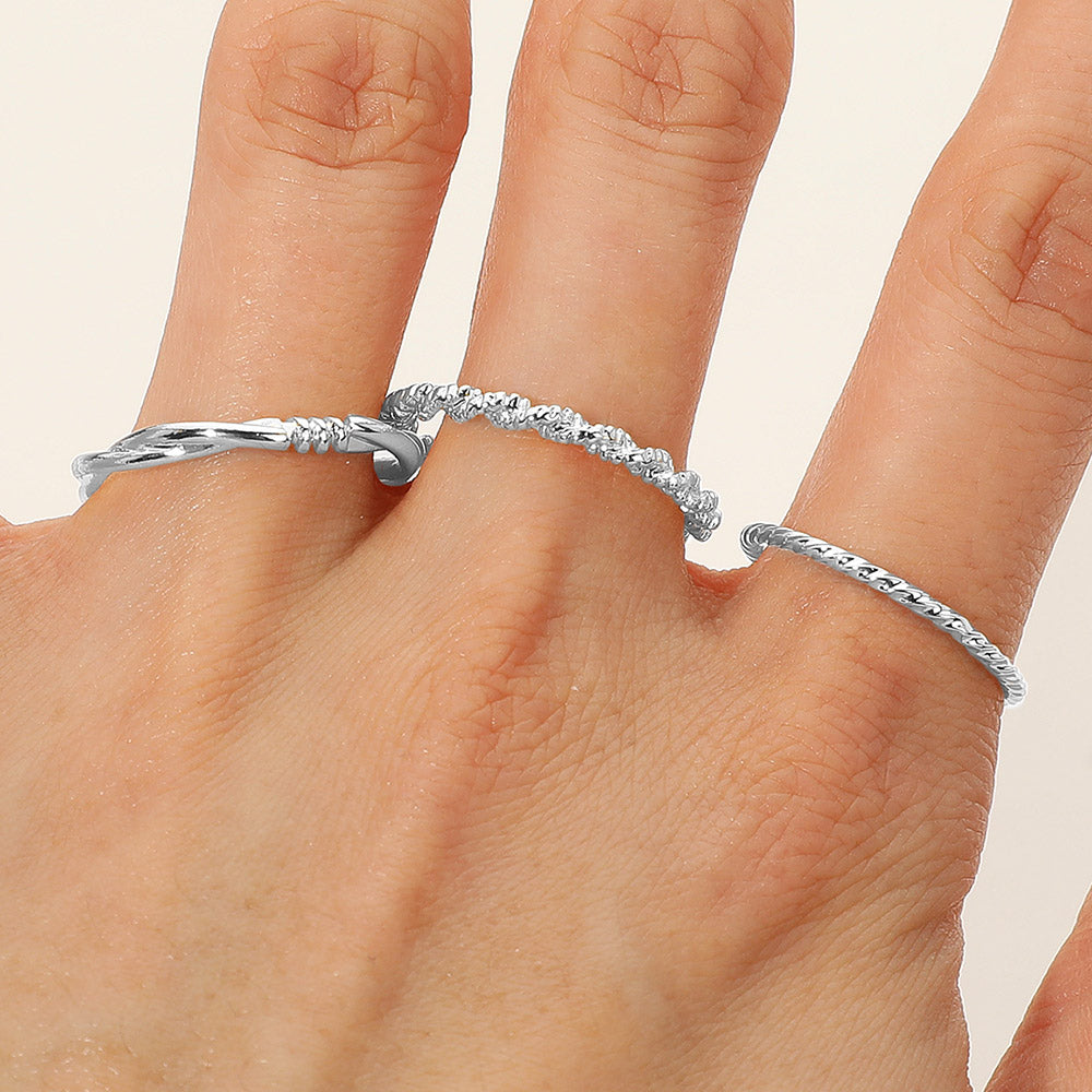 iLLASPARKZ SECRET BOX_3PCS Genuine Silver Dipped Textured Stackable Fashion Ring Set