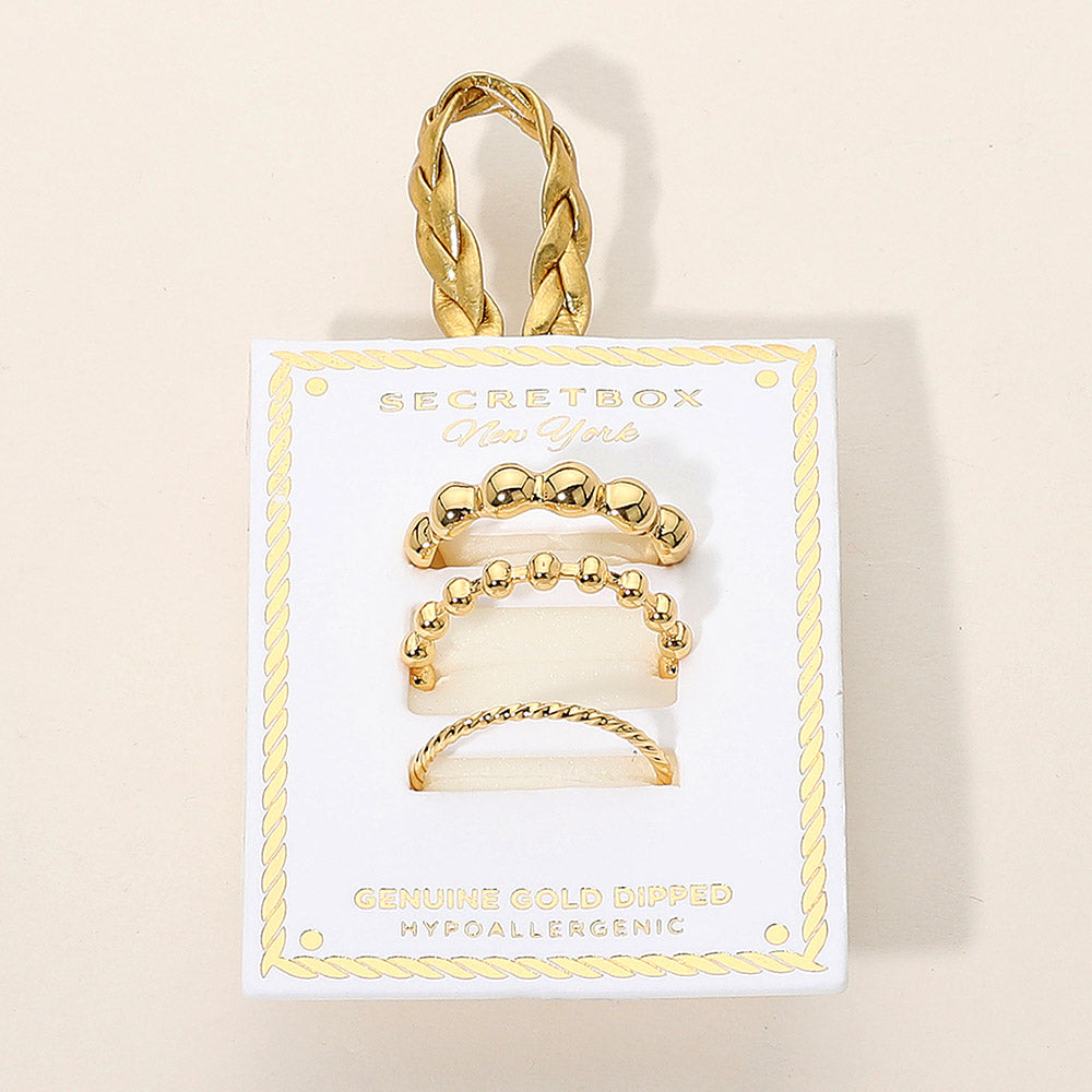 iLLASPARKZ SECET BOX_3PCS Genuine Gold Dipped Bubble Stackable Fashion Ring Set