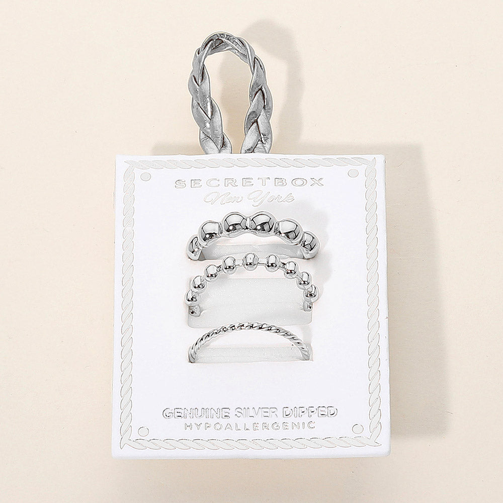 iLLASPARKZ SECET BOX_3PCS Genuine Silver Dipped Bubble Stackable Fashion Ring Set