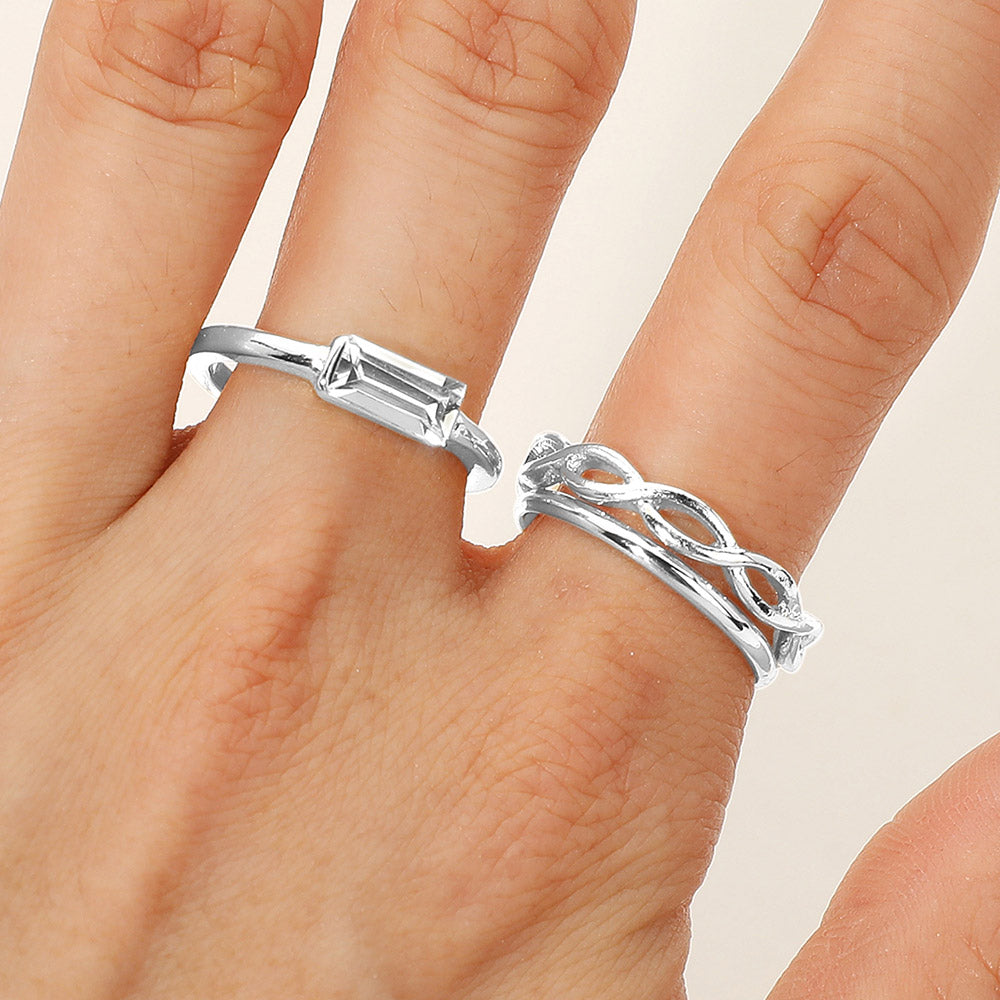 iLLASPARKZ SECRET BOX_3PCS Genuine Silver Dipped Baguette Stone Accent Stackable Fashion Ring Set