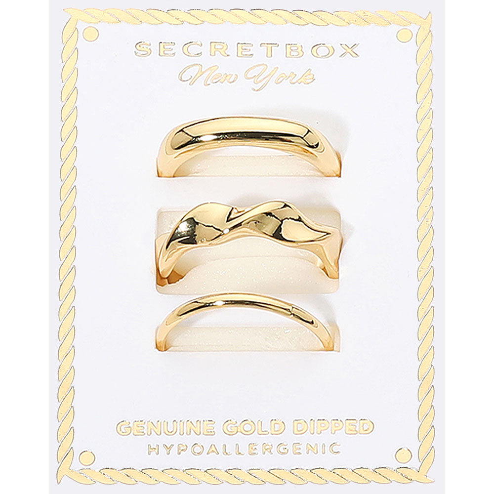 iLLASPARKZ SECRET BOX_3PCS Genuine Gold Dipped Sculptural Stackable Fashion Ring Set