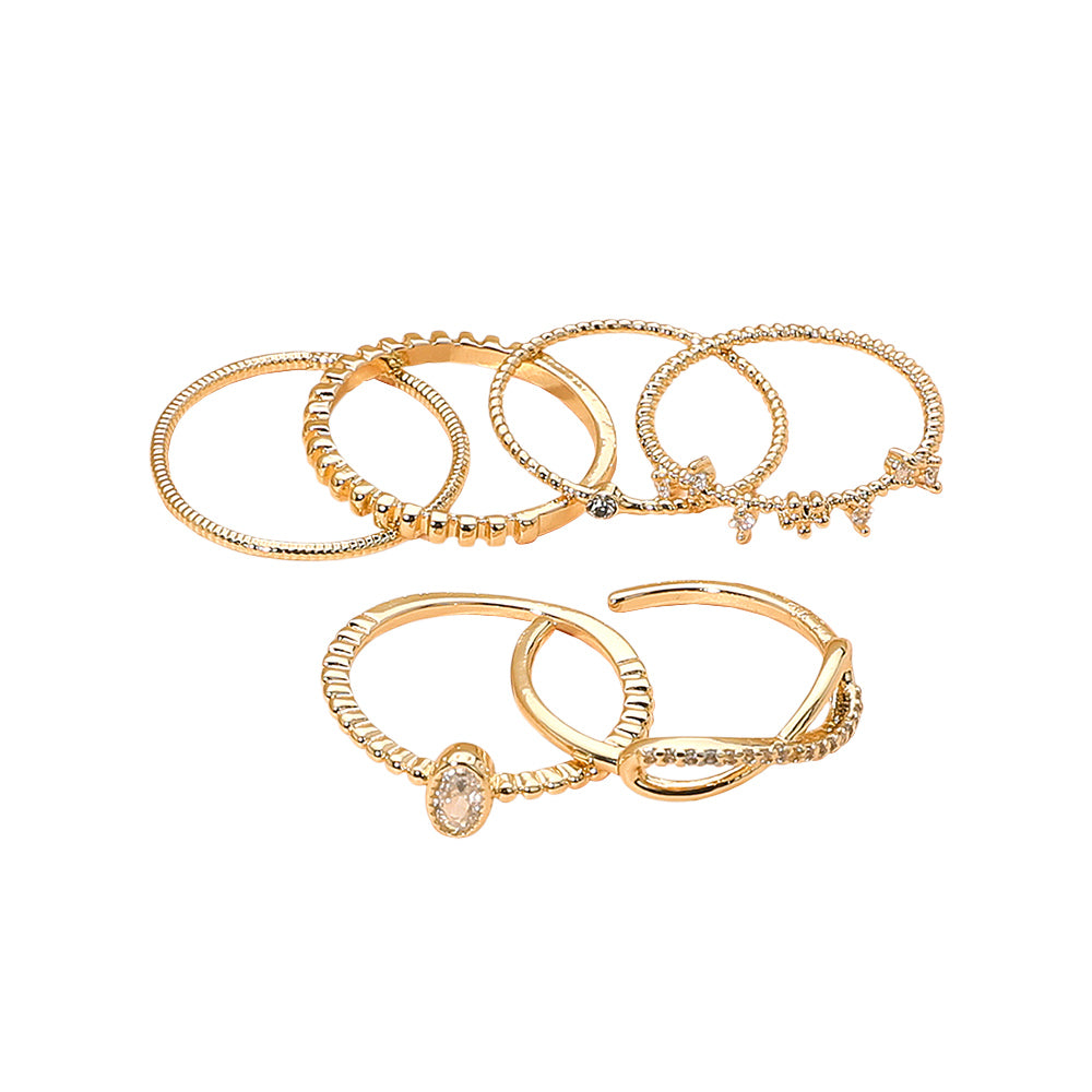 iLLASPARKZ 6PCS - Stone Paved Infinity Dainty Stackable Ring Set