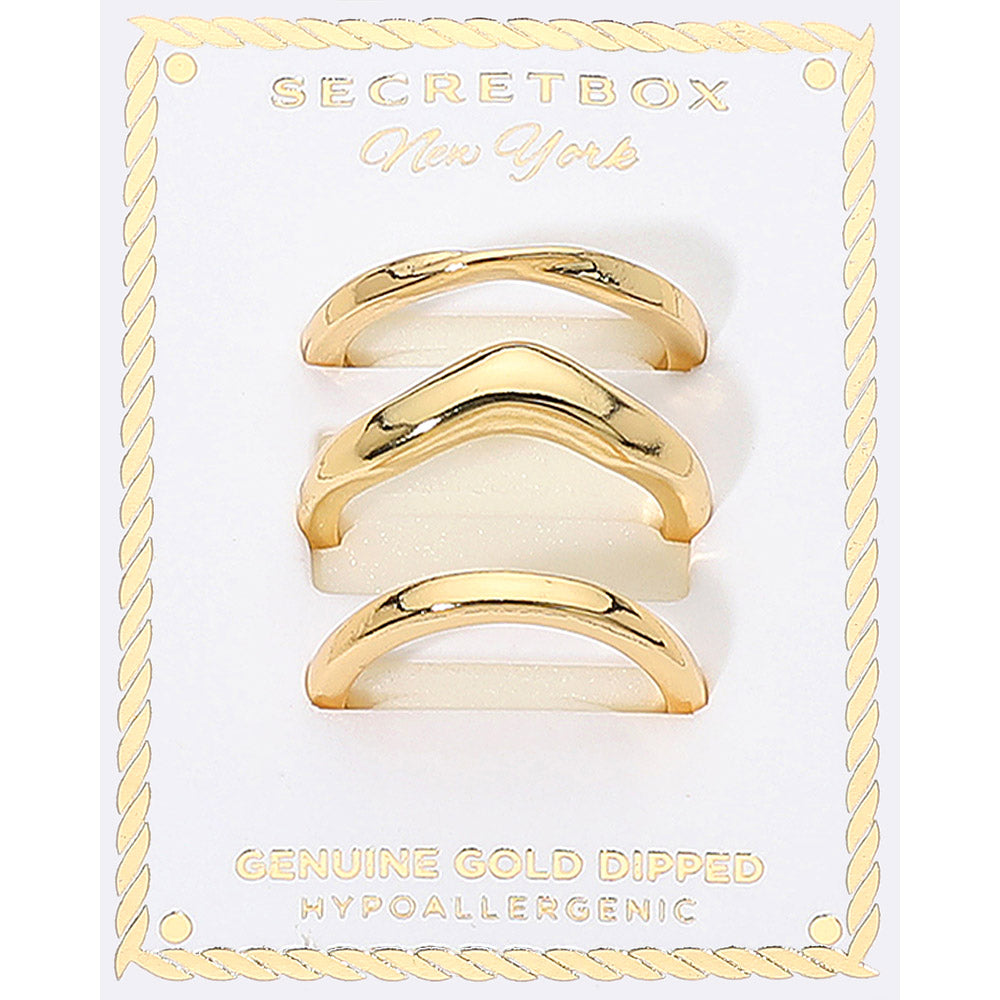 iLLASPARKZ SECRET BOX_3PCS Genuine Gold Dipped Smooth Curve Stackable Fashion Ring Set