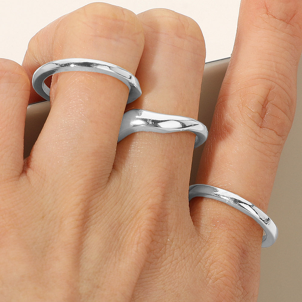 iLLASPARKZ SECRET BOX_3PCS Genuine Silver Dipped Smooth Curve Stackable Fashion Ring Set