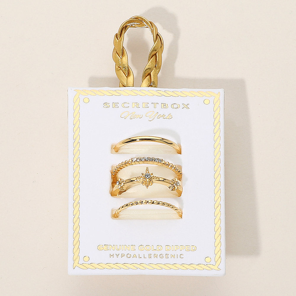 iLLASPARKZ SECRET BOX_3PCS Genuine Gold Dipped Stone Paved Starburst Stackable Fashion Ring Set