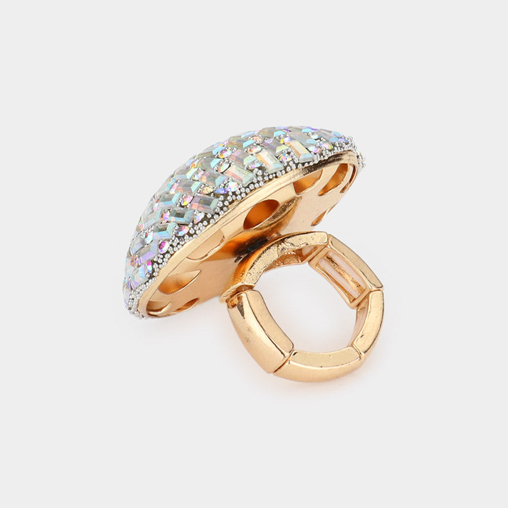 iLLASPARKZ Baguette Cut Rhinestone Embellished Dome Stretch Ring