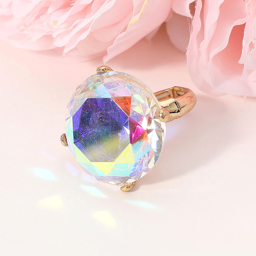 iLLASPARKZ Oversized Diamond Cut Round Glass Stone Stretch Ring