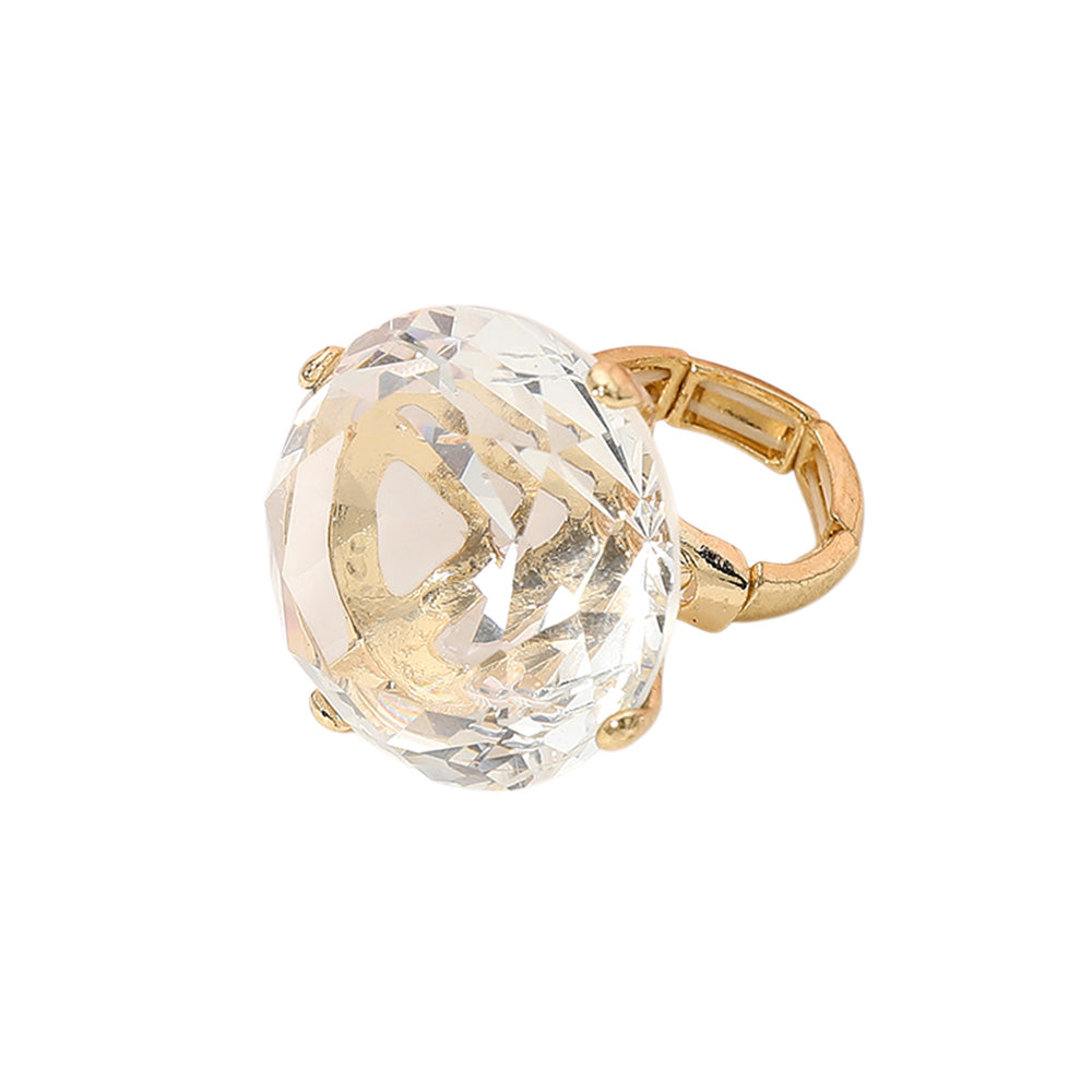 iLLASPARKZ Oversized Diamond Cut Round Glass Stone Stretch Ring