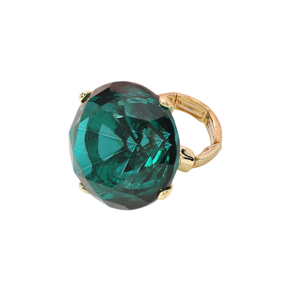 iLLASPARKZ Oversized Diamond Cut Round Glass Stone Stretch Ring