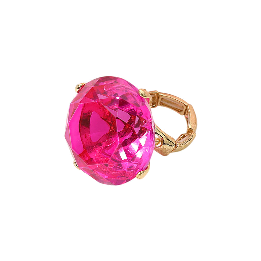 iLLASPARKZ Oversized Diamond Cut Round Glass Stone Stretch Ring