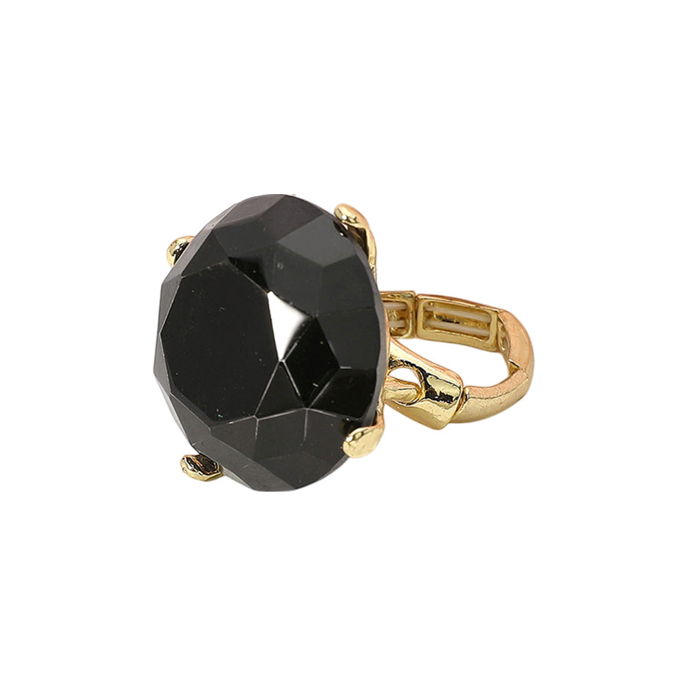 iLLASPARKZ Oversized Diamond Cut Round Glass Stone Stretch Ring