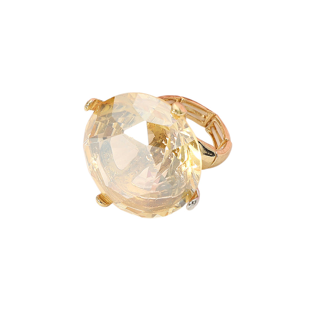 iLLASPARKZ Oversized Diamond Cut Round Glass Stone Stretch Ring