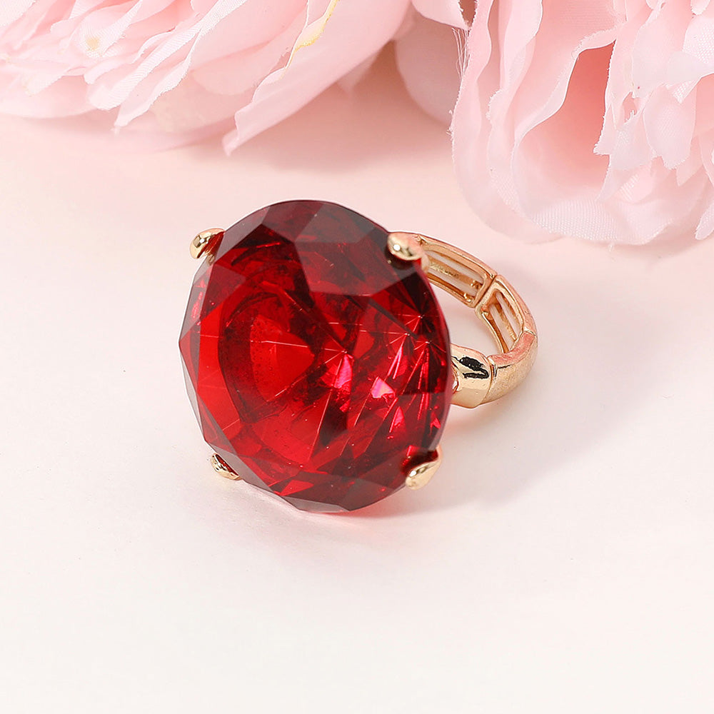 iLLASPARKZ Oversized Diamond Cut Round Glass Stone Stretch Ring