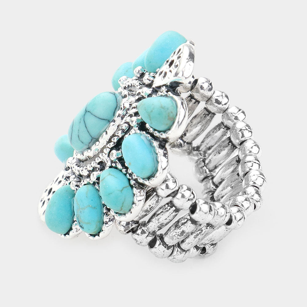 iLLASPARKZ Oval Turquoise Stone Center Stretch Ring
