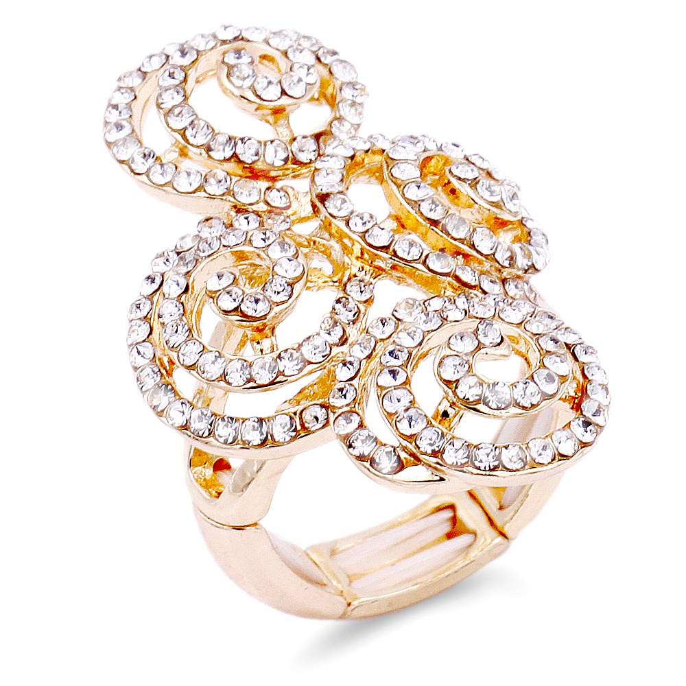 iLLASPARKZ Swirl Metal Detailed Rhinestone Embellsiehd Stretch Ring