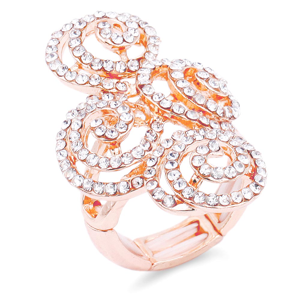 iLLASPARKZ Swirl Metal Detailed Rhinestone Embellsiehd Stretch Ring