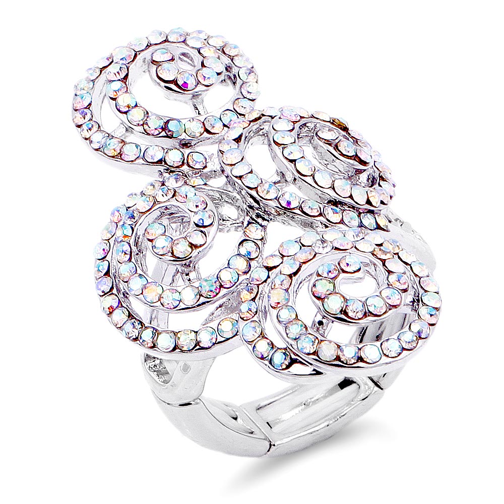 iLLASPARKZ Swirl Metal Detailed Rhinestone Embellsiehd Stretch Ring