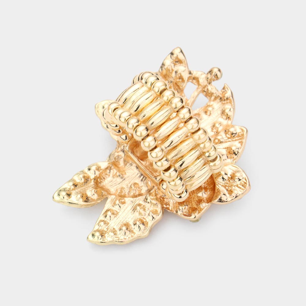 iLLASPARKZ Rhinestone Embellished Metal Leaf Cluster Stretch Ring