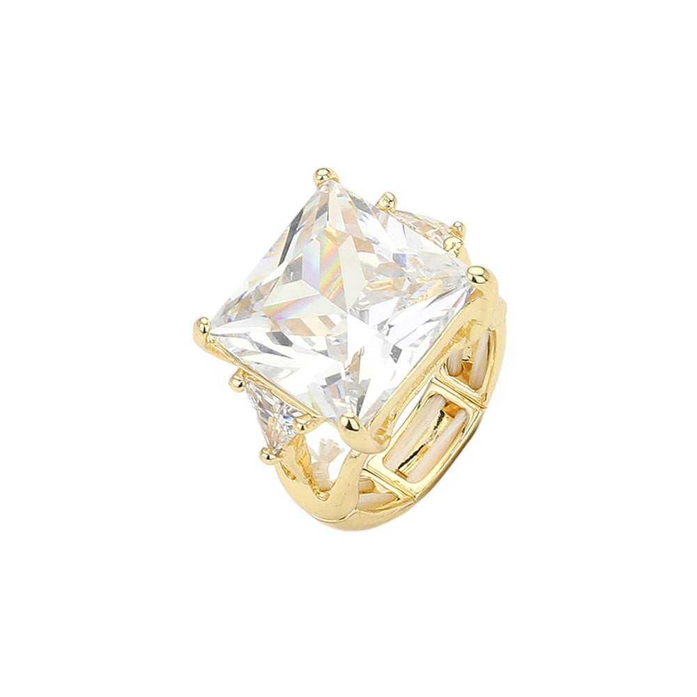 iLLASPARKZ Square Stone Cluster Stretch Ring