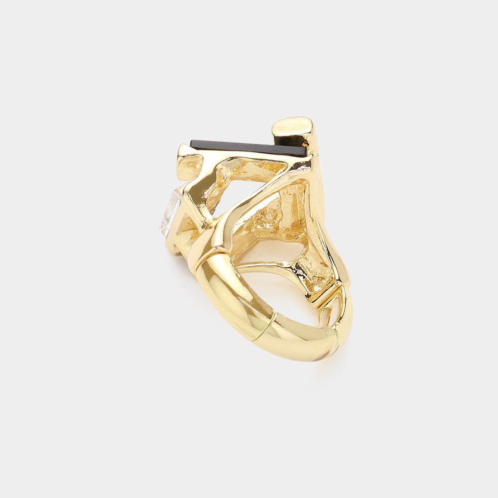 iLLASPARKZ Abstract Rectangle Bar Stone Embellished Stretch Ring