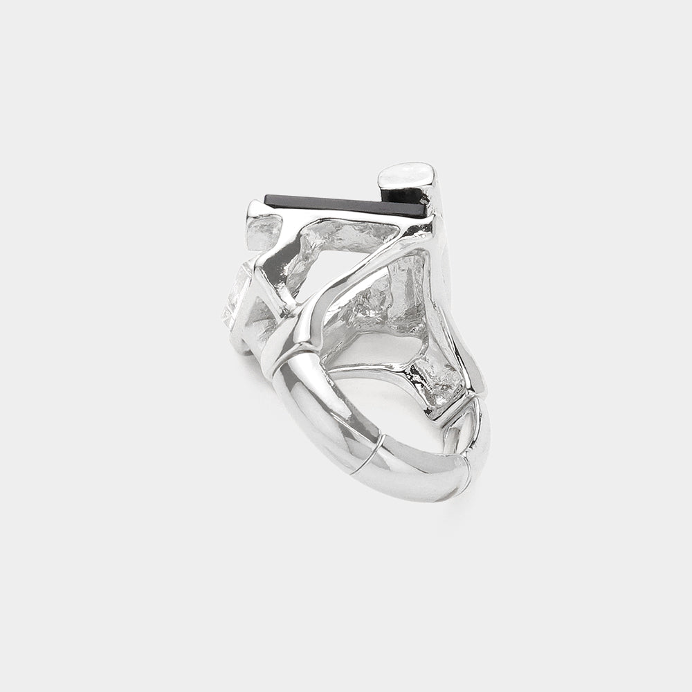 iLLASPARKZ Abstract Rectangle Bar Stone Embellished Stretch Ring