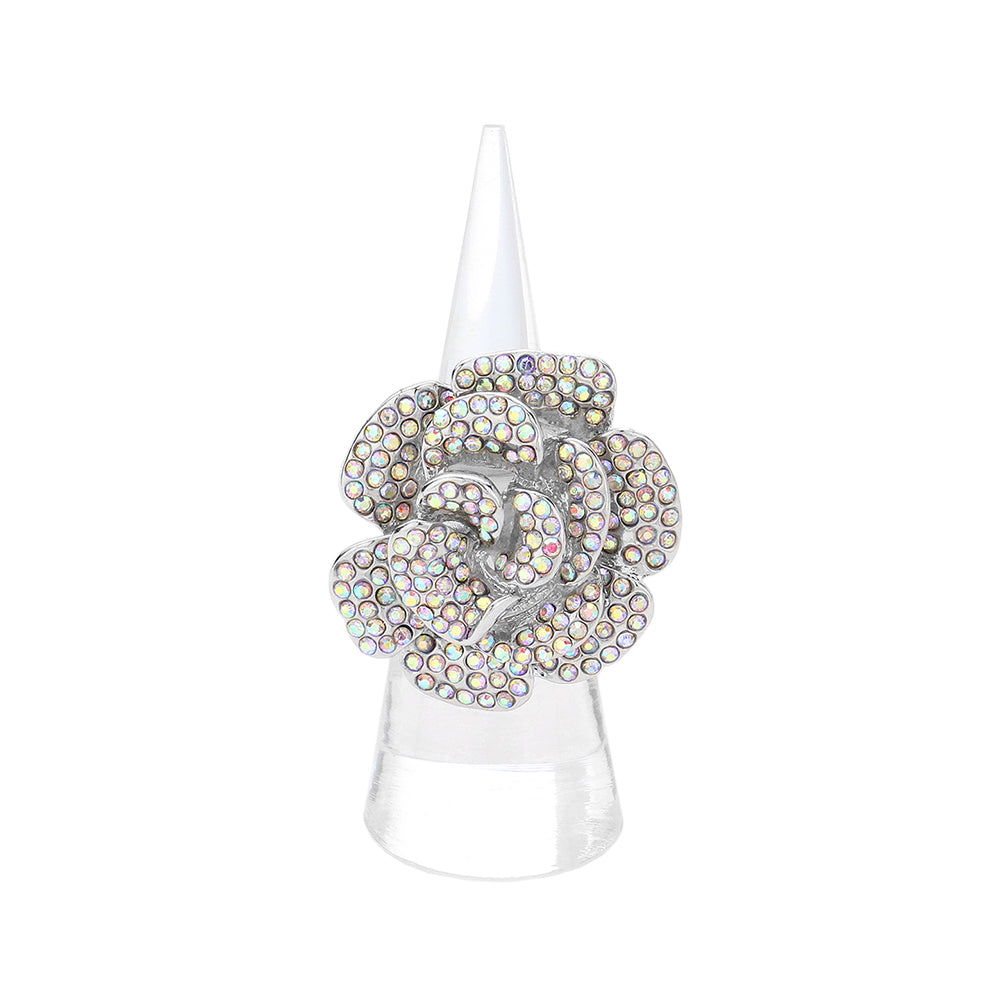 iLLASPARKZ Rhinestone Paved Flower Pointed Stretch Ring