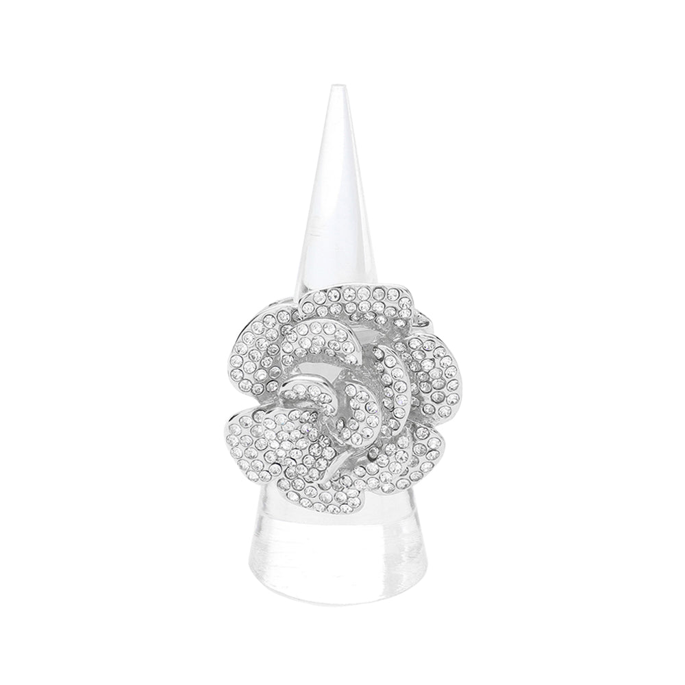 iLLASPARKZ Rhinestone Paved Flower Pointed Stretch Ring