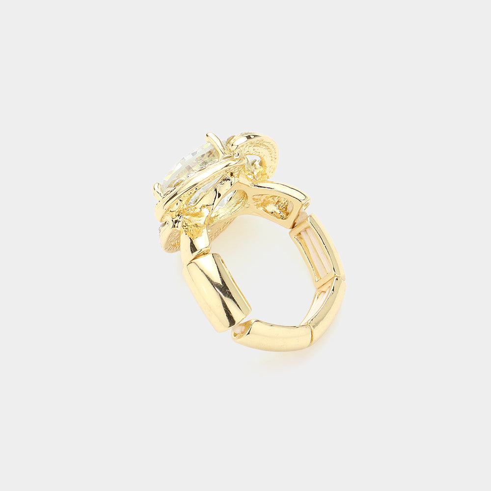 iLLASPARKZ Round Stone Pointed Rhinestone Paved Flower Stretch Ring