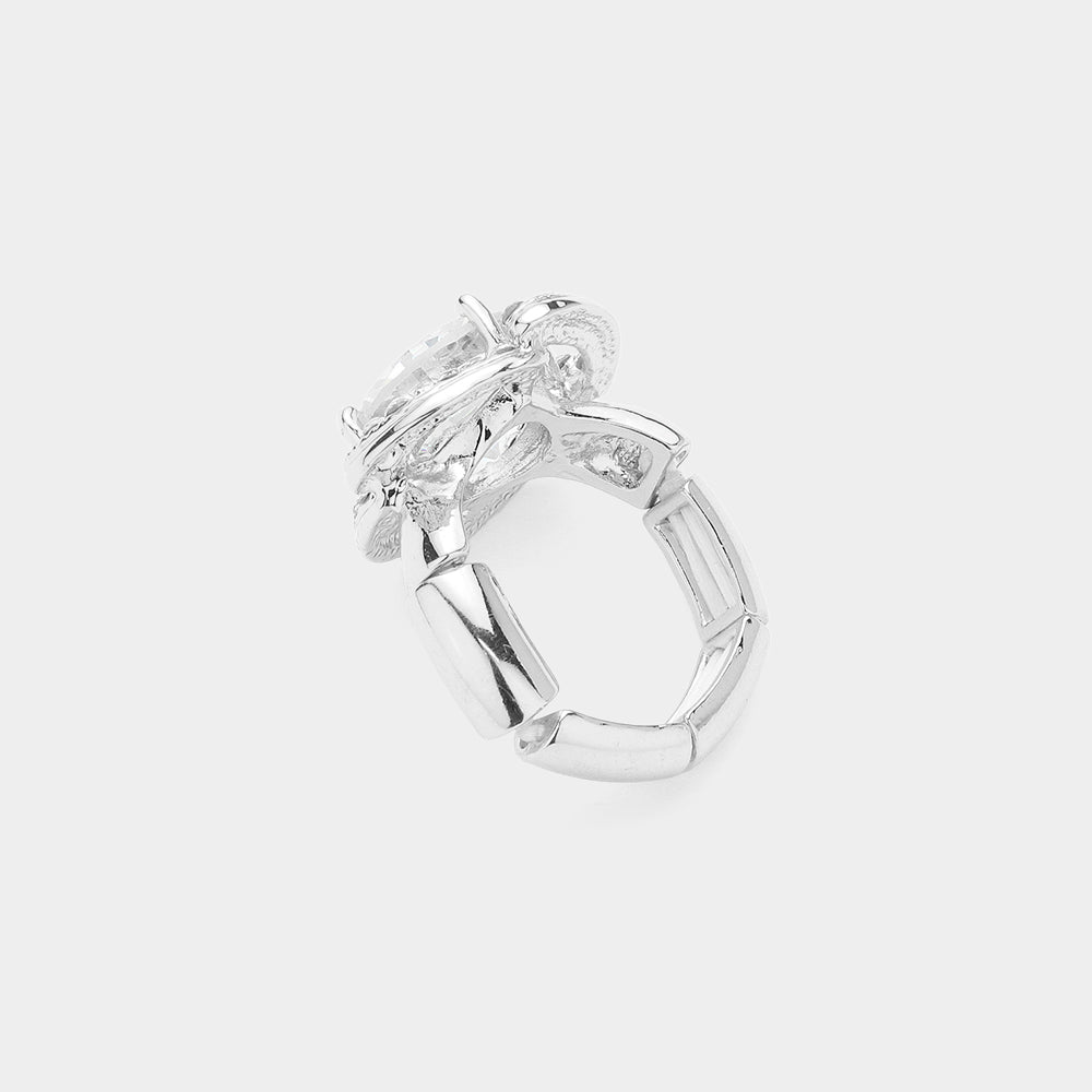 iLLASPARKZ Round Stone Pointed Rhinestone Paved Flower Stretch Ring