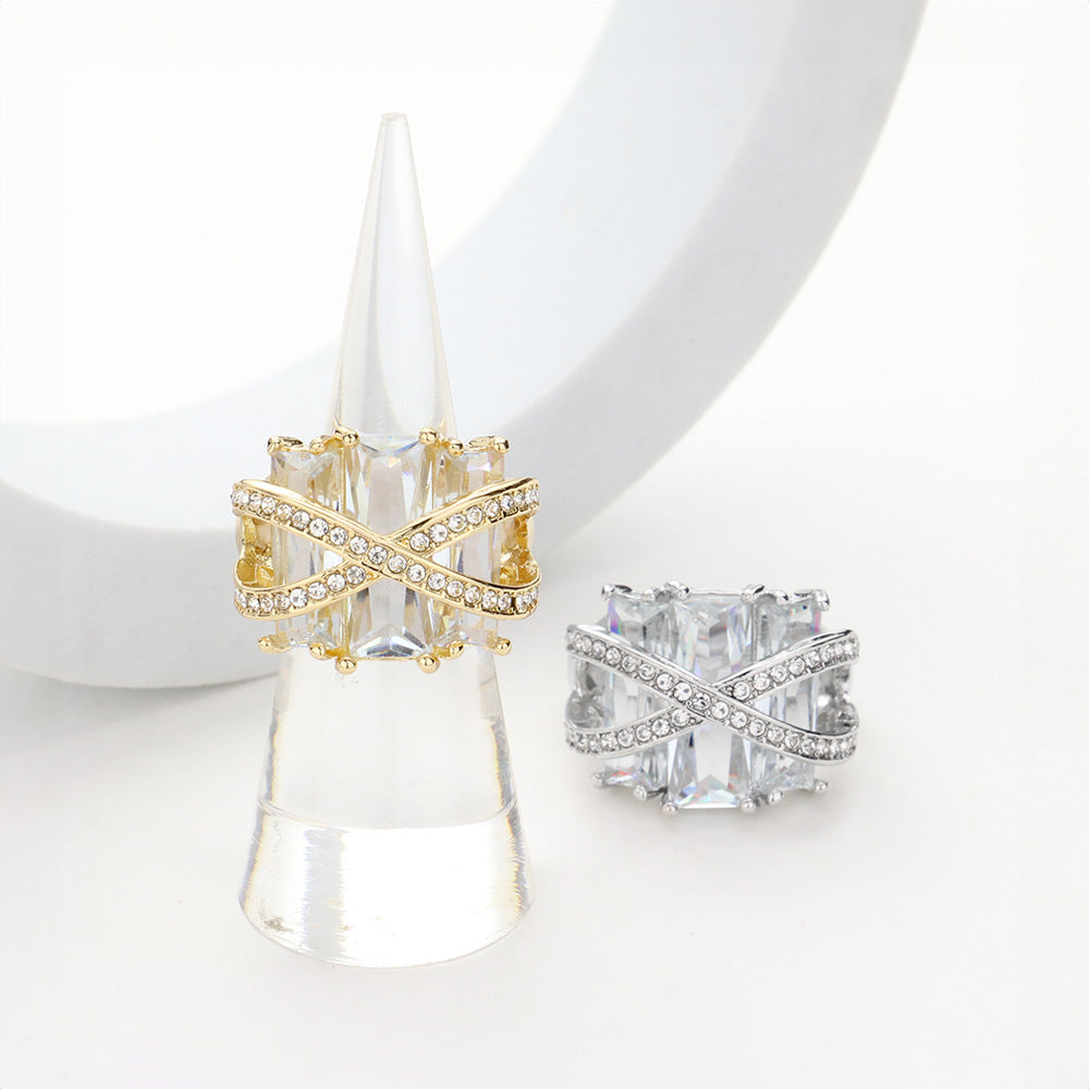 iLLASPARKZ White Gold Plated CZ Stone Embellished Stretch Ring