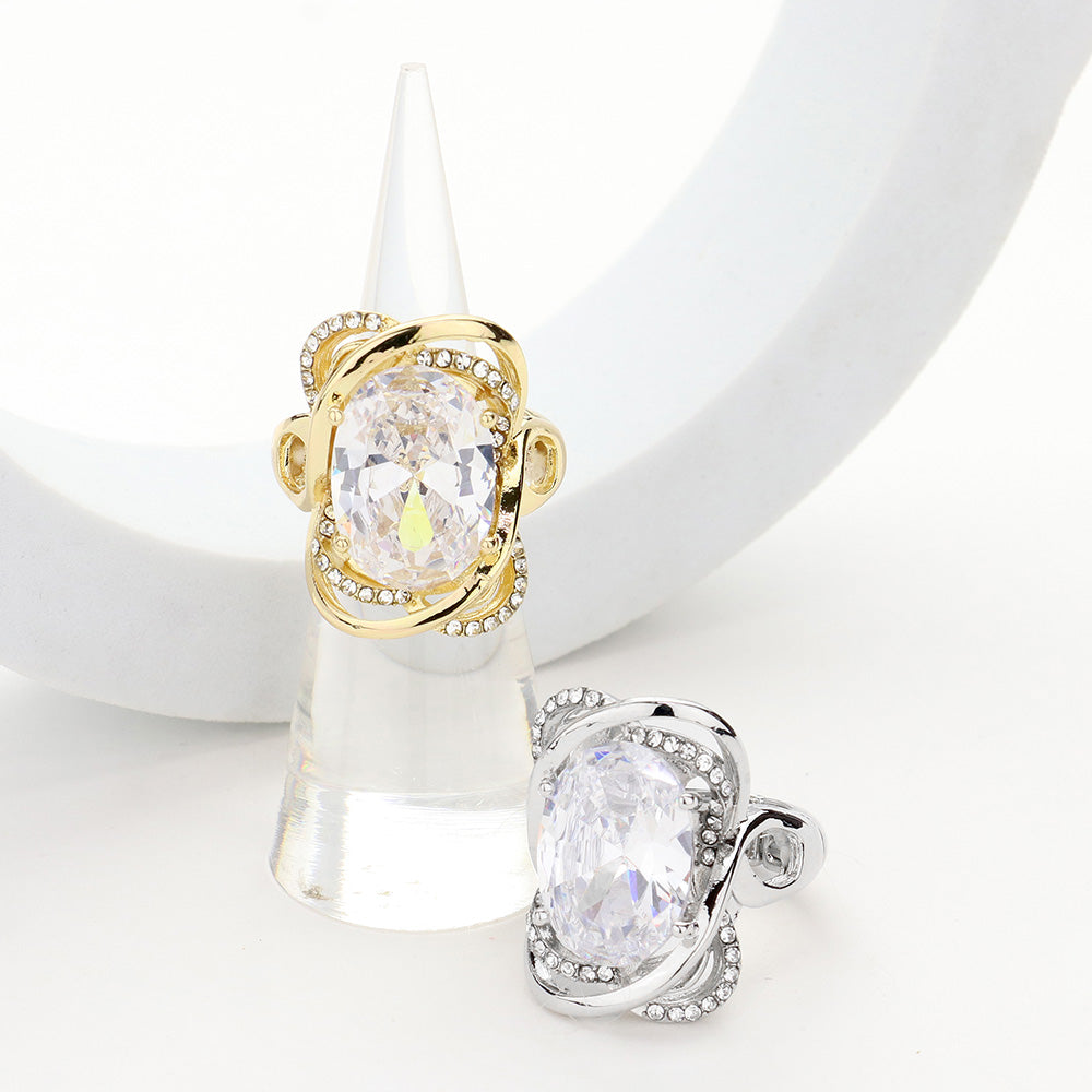 iLLASPARKZ Gold Plated Oval CZ Stone Pointed Stretch Ring