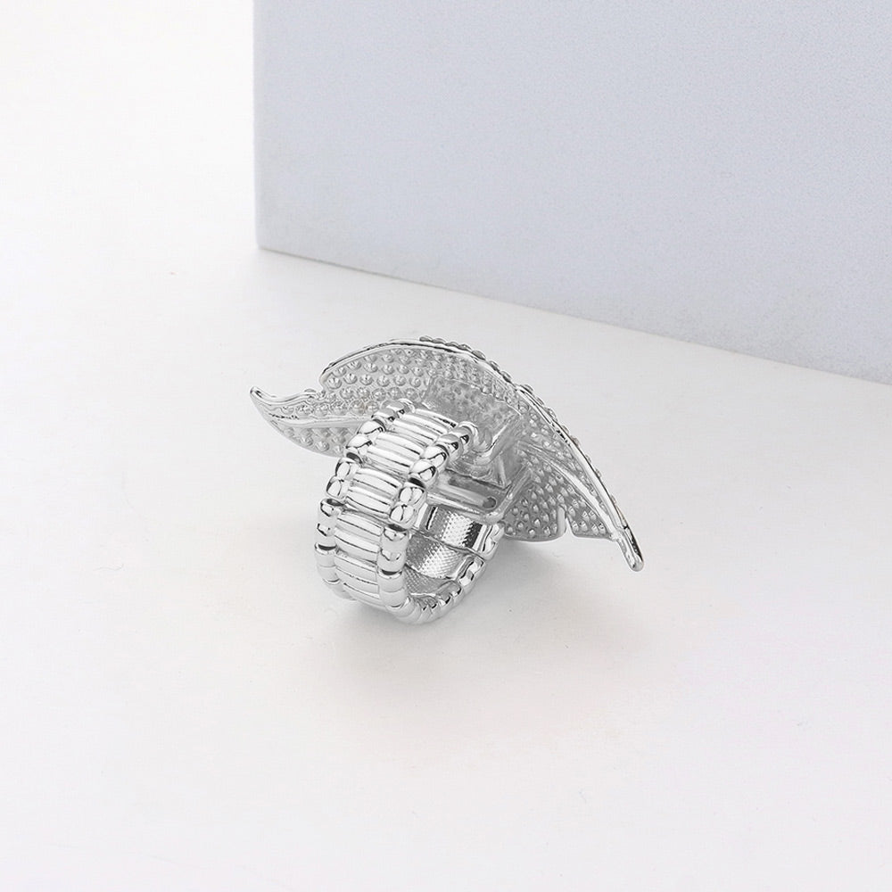 iLLASPARKZ Round Stone Accented Rhinestone Embellished Leaf Stretch Ring