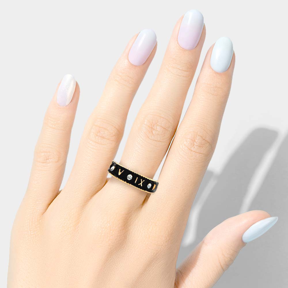 iLLASPARKZ Stone Embellished Enamel Metal Roman Numerals Stretch Ring