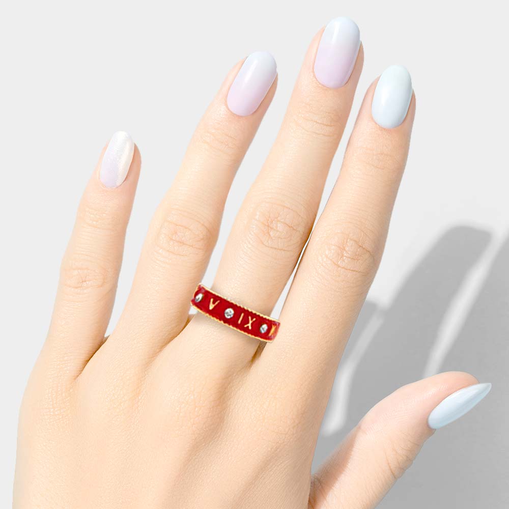 iLLASPARKZ Stone Embellished Enamel Metal Roman Numerals Stretch Ring