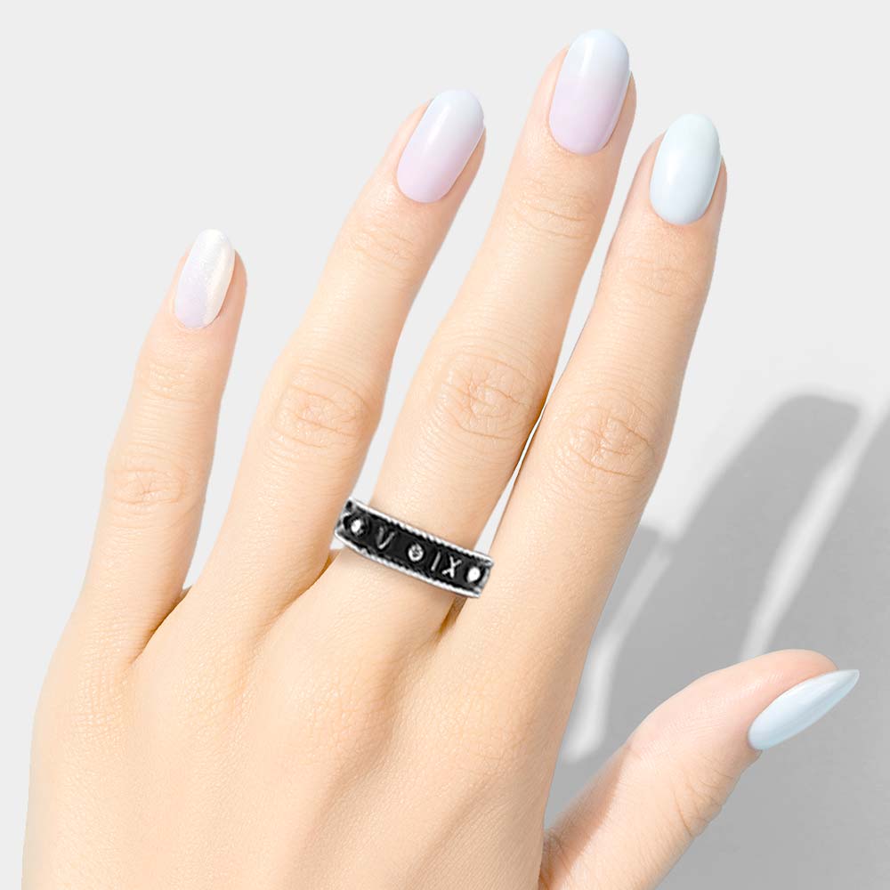 iLLASPARKZ Stone Embellished Enamel Metal Roman Numerals Stretch Ring