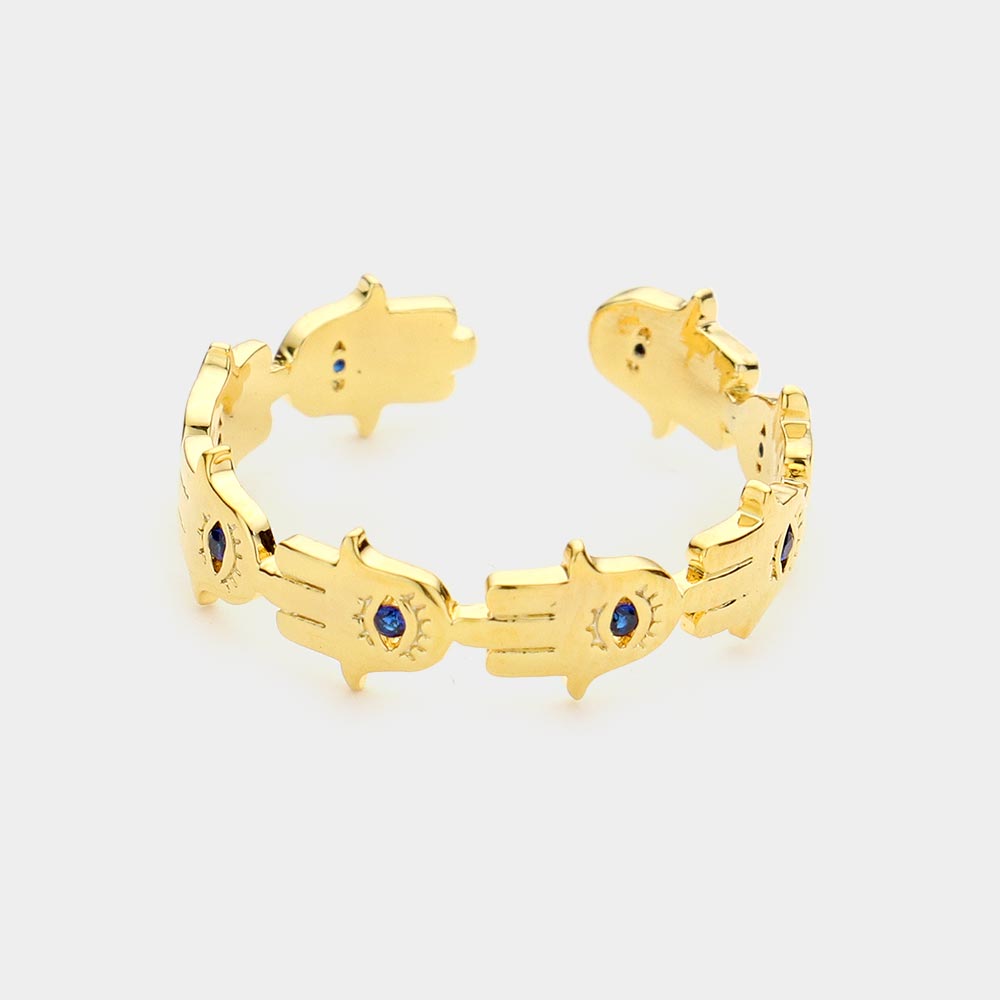 iLLASPARKZ Secret Box _ 14K Gold Dipped Stone Centered Metal Hamsa Hand Ring