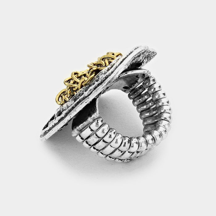 iLLASPARKZ Rhinestone cluster tangled metal chain stretch ring