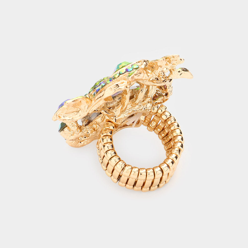 iLLASPARKZ Oval Stone Accented Leaf Cluster Stretch Ring