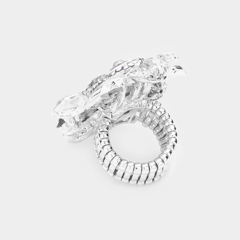 iLLASPARKZ Oval Stone Accented Leaf Cluster Stretch Ring