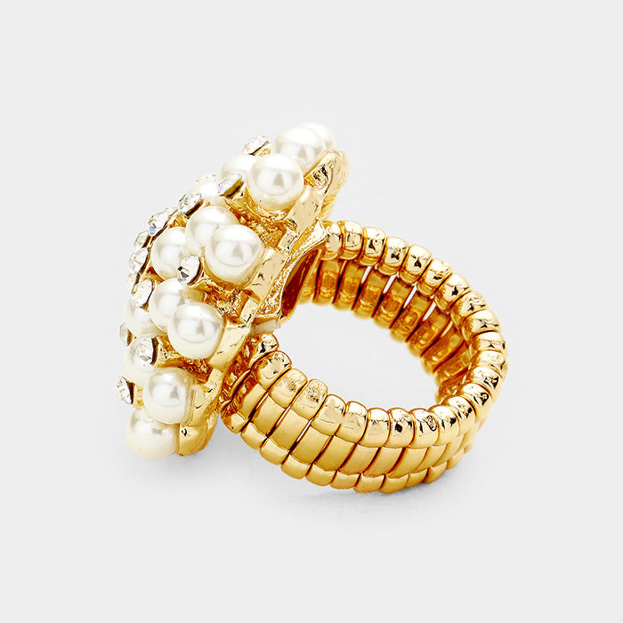 iLLASPARKZ Pearl Bloom Pave Stretch Ring
