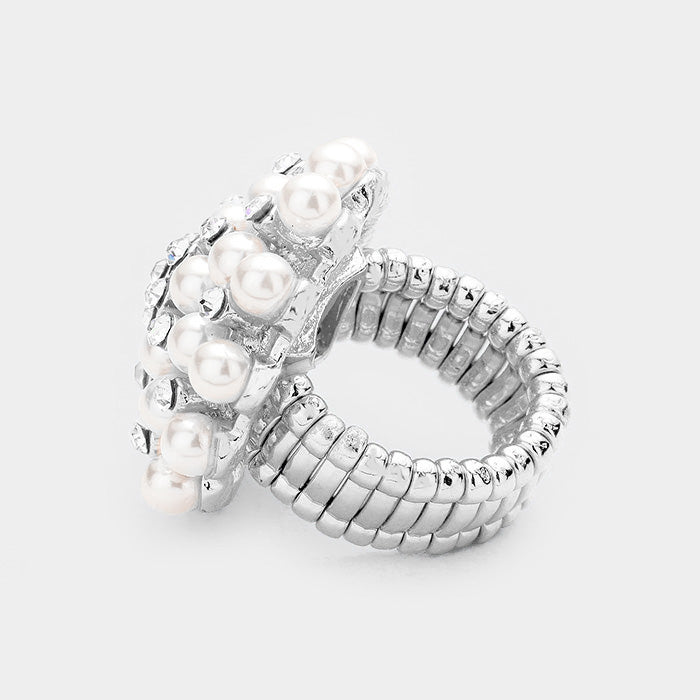iLLASPARKZ Pearl Bloom Pave Stretch Ring