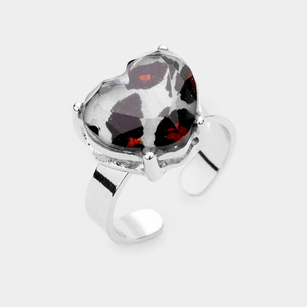 iLLASPARKZ Leopard Pattern Heart Stone Adjustable Ring