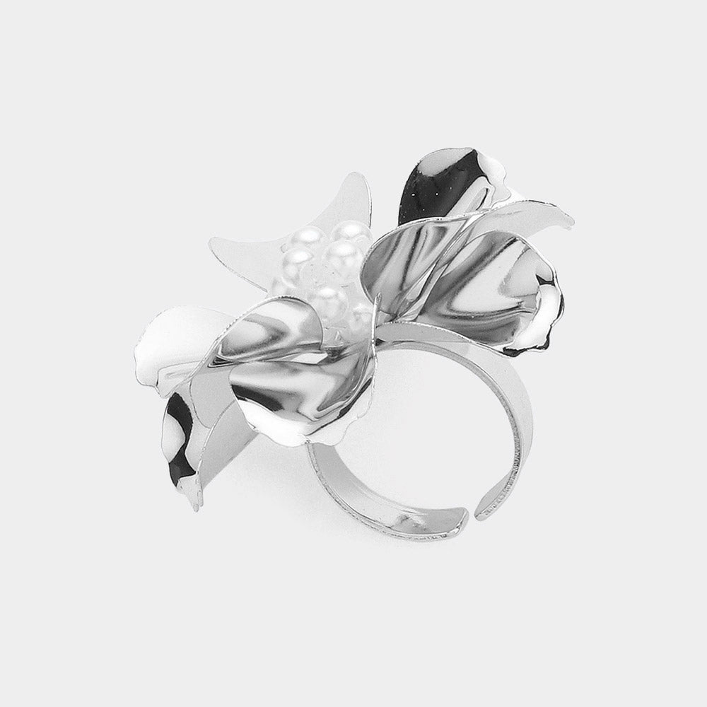 iLLASPARKZ Beaded Ball Center Metal Petal Flower Adjustable Ring