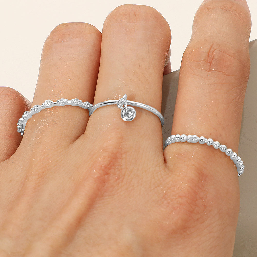 iLLASPARKZ SECRET BOX_3PCS Genuine Silver Dipped Stone Accent Dainty Stackable Fashion Ring Set