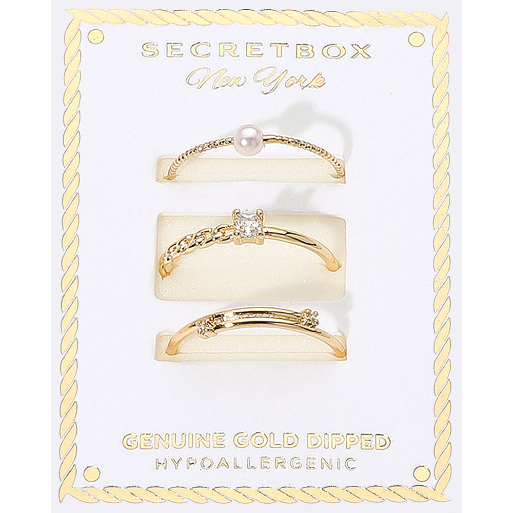 iLLASPARKZ SECRET BOX_3PCS Genuine Gold Dipped Dainty Stackable Fashion Ring Set
